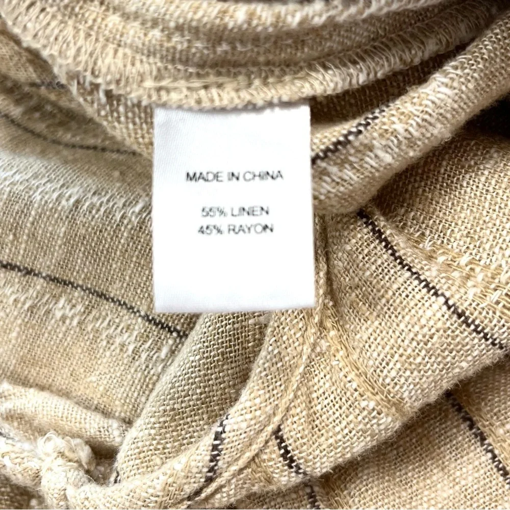 DREW x Anthropologie Striped Khaki Linen Blend Cropped Jumpsuit XS